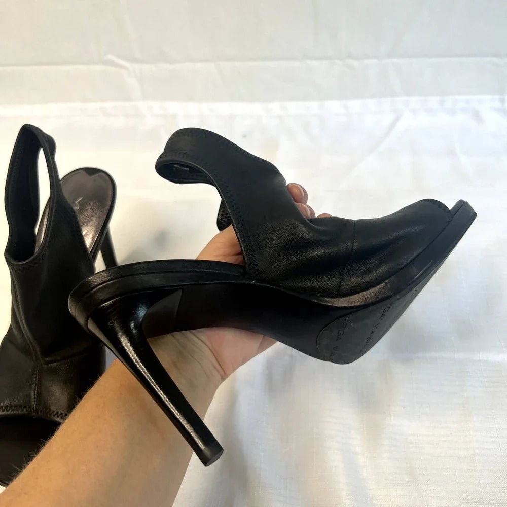 Via Spiga Black Open Toe Slingback Leather High Heels Leather Size 7.5 - Picture 9 of 11